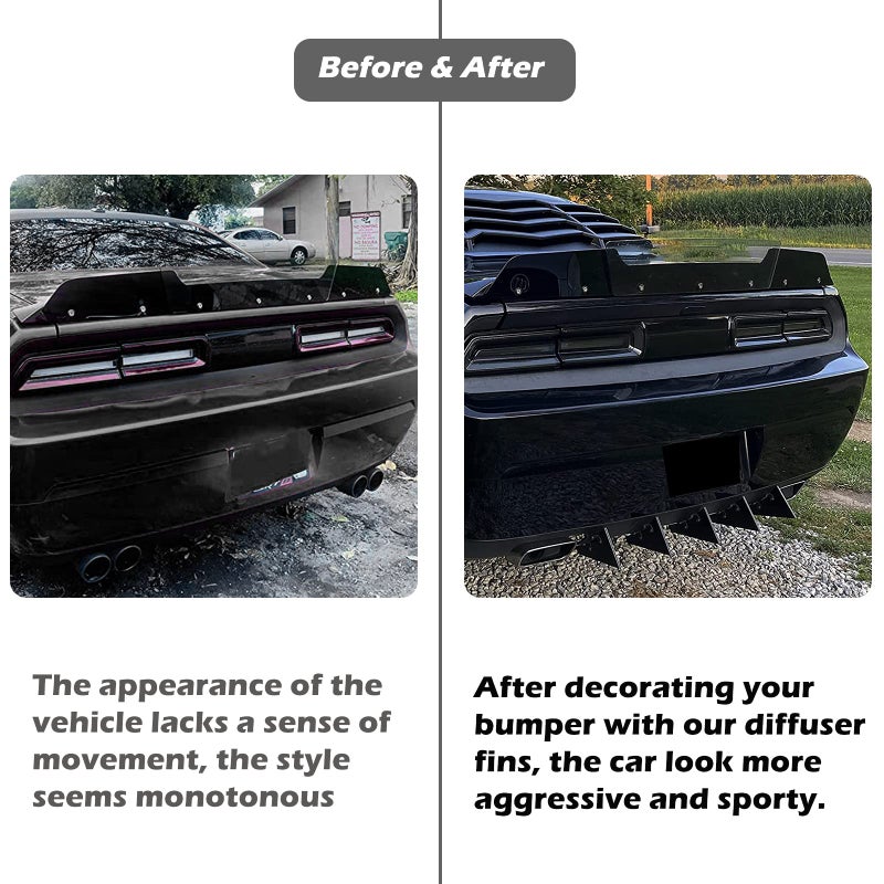 Sunluway Rear Diffuser 5 Fins Set for Dodge Challenger SXT SRT RT Hellcat 2009-2014, Black Rear Bumper Lip Diffuser Shark Fins - Image 3